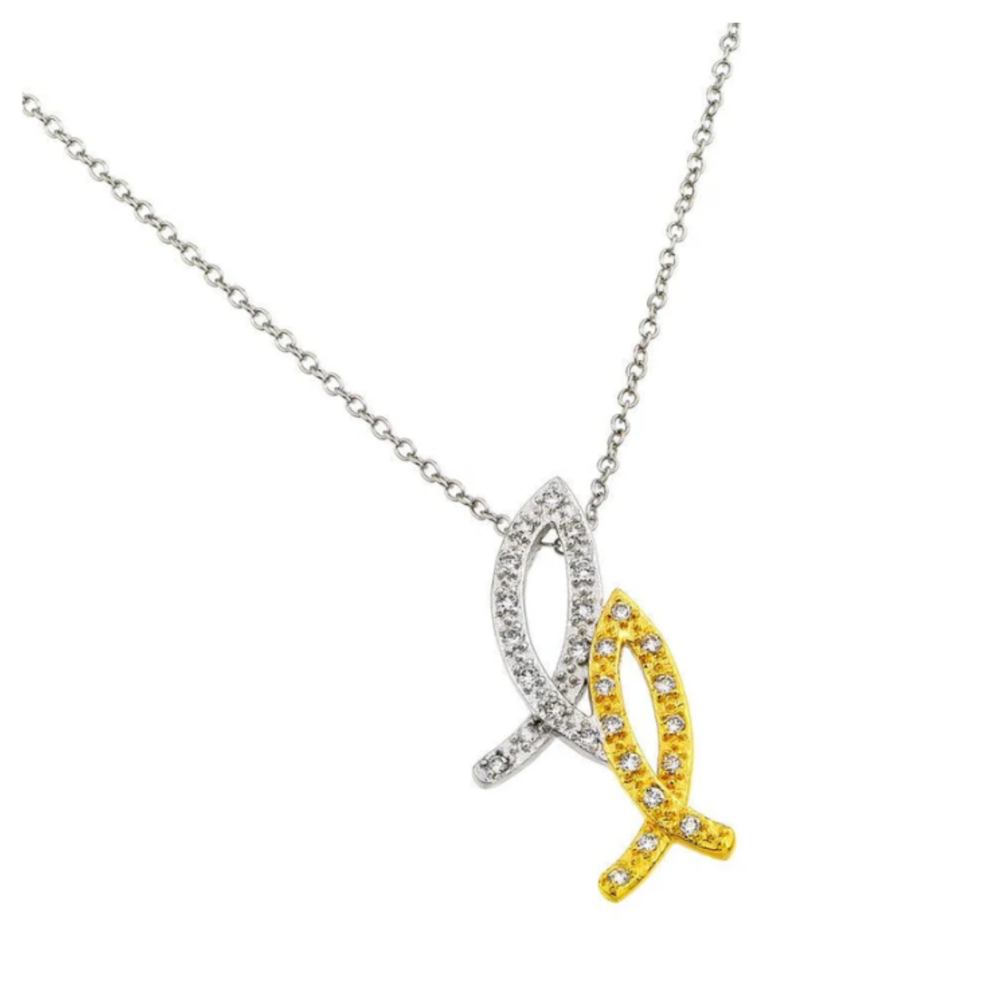 Silver and Gold Plated 2 Tone | Jesus | 2 Fish Necklace